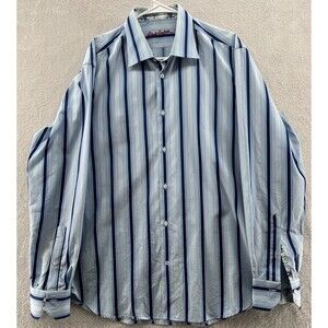 Robert Graham Shirt Mens Large Long Sleeve Button Up Blue Striped Shirt